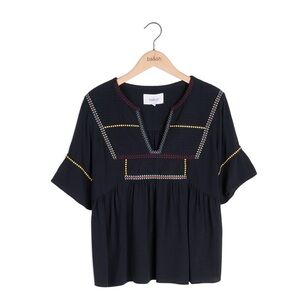 Ba&sh Embroidered Taylor Top Blouse in Grey